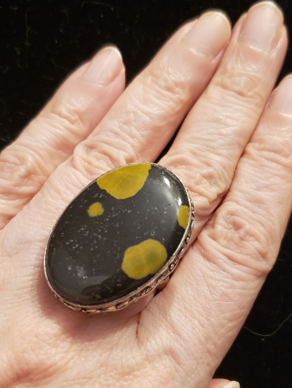 NEW Ocean Jasper 925 Silver Stamped Statement Ring, Sz 8, Huge Natural Gemstone!